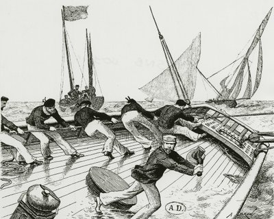 Purjehduskilpailu: Le turn du Bateau-Buoée - piirustus A. Brun, Bibl. Arts decosta. tekijältä Alexandre Brun