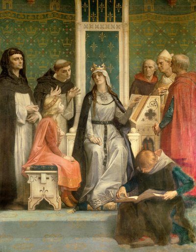 Kastilian valkoinen kuningatar pitää luennon tulevalle kuninkaalle Ludvig IX:lle (Saint Louis) (1214-1270) lapselle Alexandre Cabanelin maalaus (1823-1889) 1800-luvun Pariisi, Pantheon tekijältä Alexandre Cabanel