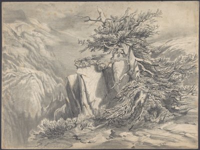 Katkennut puu vuoristomaisemassa tekijältä Alexandre Calame