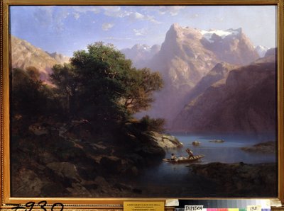 ""Vuorimaisema järvellä Sveitsissä"" (Mountain lake) maalaus Alexandre Calame (1810-1864) 1860 Regional Art Gallery, Tambov Venäjä tekijältä Alexandre Calame