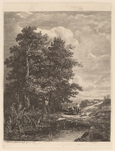 Ratsastajat lammen rannalla tekijältä Alexandre Calame