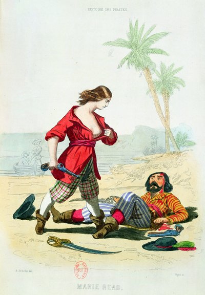 Mary Read (d.1720) P. Christianin teoksesta "Histoire des Pirates", kaiverrus A. Catel, 1852 tekijältä Alexandre Debelle