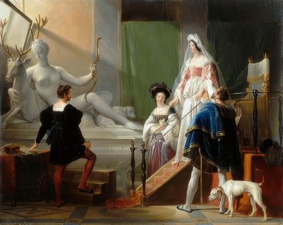 Diane de Poitiers vierailee Jean Goujonin ateljeessa tekijältä Alexandre Evariste Fragonard