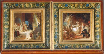 Fransiskus I ja hänen hovinsa saavat Primaticcion teoksia Italiasta - Bayard lyö Fransiskuksen I ritariksi ... tekijältä Alexandre Evariste Fragonard