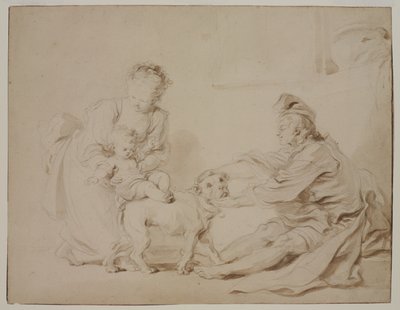 Ensimmäinen ratsastustunti (La première leçon déquitation), n. 1778 (grafiitti ja ruskea pesu antiikkipaperille) tekijältä Alexandre Evariste Fragonard