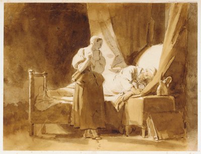 Une femme respectant un homme endormi tekijältä Alexandre Evariste Fragonard