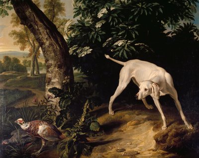 Metsästyskohtaus, yksityiskohta Alexandre-Francois Desportesin (1661-1743) maalauksesta, Ranska. tekijältä Alexandre Francois Desportes