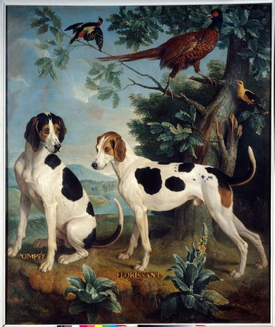 Pompee ja Florissant, Ludvig XIV:n (1638-1715) koirat. Francois Desportesin (1661-1743) maalaus tekijältä Alexandre Francois Desportes