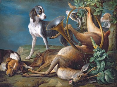 Kuolleiden asetelma -peli koirien kanssa, 1730 tekijältä Alexandre Francois Desportes