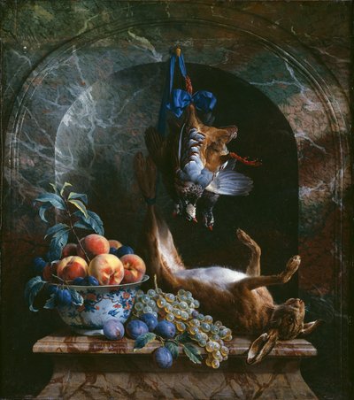 Asetelma kuolleiden kanssa -peli marmorirakenteessa, 1706 tekijältä Alexandre Francois Desportes