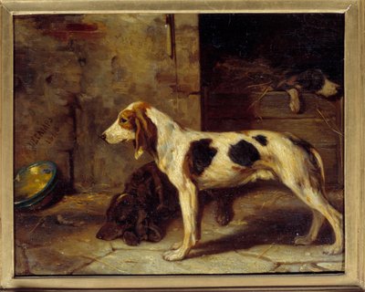 Alexandre Gabriel Decamps (1803-1860) Koirat Brifauts -maalaus 1843 su. 0,25x0,32 m tekijältä Alexandre Gabriel Decamps