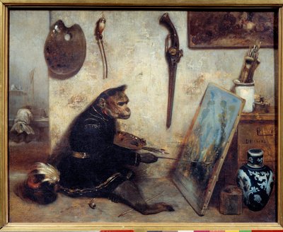Alexandre Gabriel Decamps (1803-1860) Apinamaalarimaalaus 1833 su. 0,32x0,4 m. - Apinamaalari. Alexandre Gabriel Decamsin (1803-1860) maalaus tekijältä Alexandre Gabriel Decamps