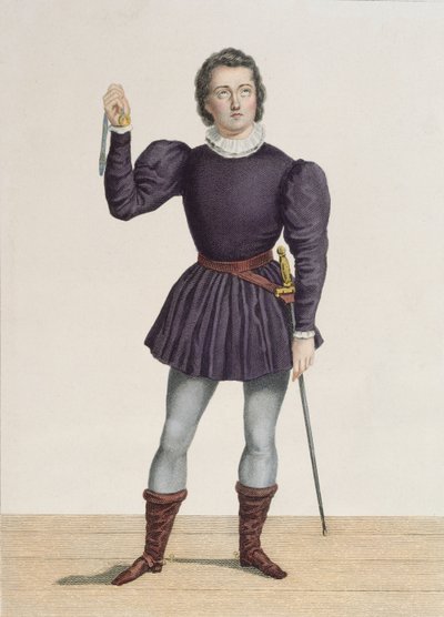 Frederick Lemaitre (1800-76) Edgardin roolissa Walter Scottin (1771-1832) Lammermoorissa Theater de la Porte Saint-Martinissa (värikaiverrus) tekijältä Alexandre Lacauchie
