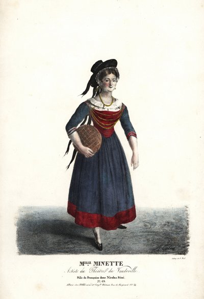 Näyttelijä Mademoiselle Minette tai Jeanne-Marie-Francoise Menestrier Francoisen roolissa Sewrinin Theater du Vaudevillen Nicolas Remissä tekijältä Alexandre Marie Colin