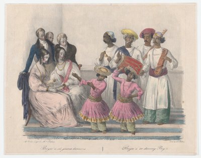Bayees tai Dancing Boys, 24 levystä, jotka kuvaavat hindooa ja eurooppalaista tapaa..., 1832 tekijältä Alexandre Marie Colin