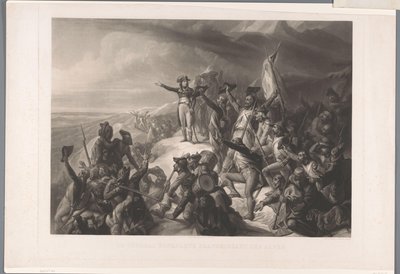 Napoleon Bonapartes ylittää de Alpenin Kenraali Bonaparte ylittää Alpit (otsikko esineessä) tekijältä Alexandre Vincent Sixdeniers