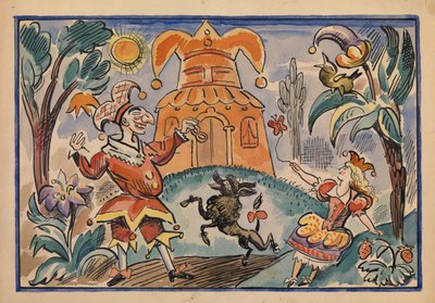 Kuvitus Jevgeni Schwartzin Petruškan ja Stepka-Rastrepkan sotaan, 1925 tekijältä Alexei Alexandrovich Radakov