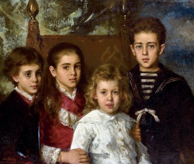 Paul Pavlovich Demidoffin, San Donaton toisen prinssin (1839-1885), Aurore Anatolin, Marian ja Pavelin lasten muotokuva - Aleksei Aleksejevitš Harlamovin kuva (1840-1922) - 1883 - Öljy kankaalle - 76,5x90 - Yksityiskokoelma tekijältä Alexei Alexevich Harlamoff