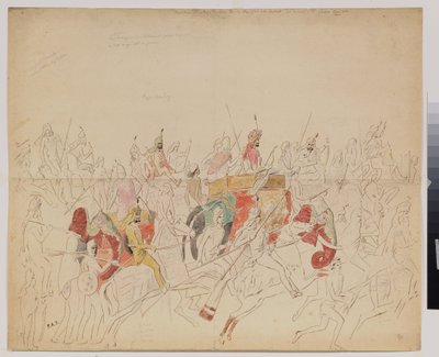 Maharaja Sher Singh (1807-1843) Punjabista (Intia) ja hänen hovissaan. Aleksei Dmitrievich Saltykovin (1806-1859) työ, akvarellikynä ja muste paperille tekijältä Alexei Dmitrievich Saltykov