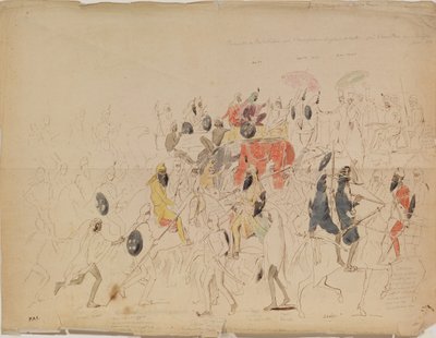 Punjabin Maharaja Sher Singhin ja Britannian suurlähettilään Clarkin tapaaminen vuonna 1842, 1842 tekijältä Alexei Dmitriyevich Saltykov