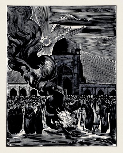 Musliminaisten vapauttaminen. Burning the Veil, 1928 tekijältä Alexei Ilyich Kravchenko