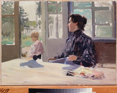 Terassilla - Aleksanteri Stepanovitš Stepanovin (1858-1923) maalaus, öljy kankaalle, venäläinen taide, 1800-luvun loppu - 1900-luvun alku, modernismi - Valtion taidemuseo, Nižni Novgorod (Venäjä) tekijältä Alexei Steipanovitch Stepanov