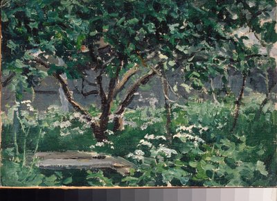 Puutarhan nurkka - Aleksei Stepanovitš Stepanovin (1858-1923) teos, öljy pahville tekijältä Alexei Steipanovitch Stepanov