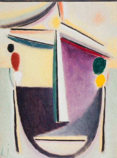 Abstrakti pää: musta-kelta-violetti, noin 1922 (öljy kartongille). tekijältä Alexej von Jawlensky