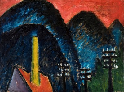 Siniset vuoret (maisema keltaisella savupiippulla). 1912 tekijältä Alexej von Jawlensky