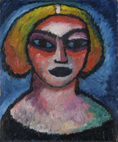 Naisen pää; kääntöpuolella: miehen puolivartalokuva (noin 1910-1912) tekijältä Alexej von Jawlensky