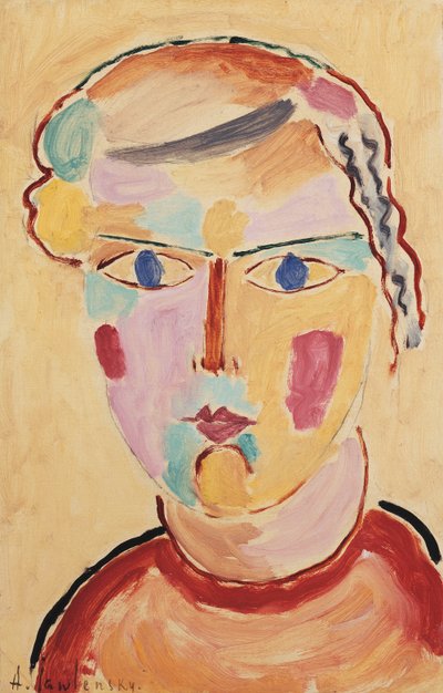 Tyttö, ulkonäöltään kirkas; Tytön pää, kirkas ilmestys, 1916 tekijältä Alexej von Jawlensky