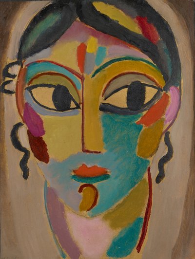 Mystinen pää: Tytön pää, 1918 (öljy kartongille) tekijältä Alexej von Jawlensky