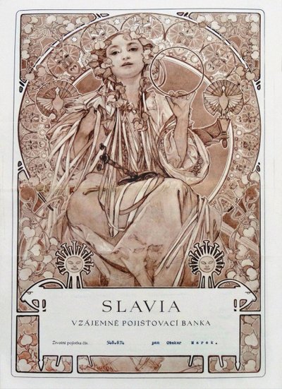 Vakuutusyhtiö Slavia vakuutus, 1942. tekijältä Alfons Marie Mucha
