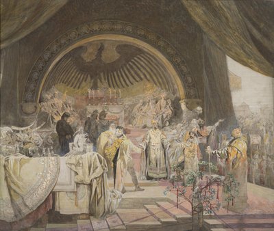 Ottokar II Böömistä. Slaavilaisten dynastioiden liitto Sykli Slaavilainen eeppinen luonnos. tekijältä Alfons Marie Mucha