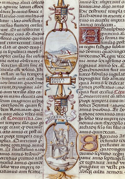 Esitys Visigoth Kings Athaulf ja Sigeric, "Genealogy of the Kings of Spain", kirjoittanut Alonso of Cartagena tekijältä Alfonso de Cartagena