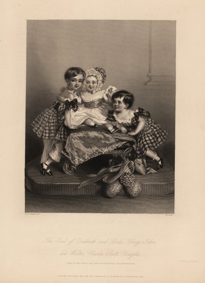 Earl of Dalkeith (William Henry), Henry John ja Walter Charles Scott Douglas, Buccleuchin 5. herttuan poika, 7. Queensberryn herttua. Kaksi poikaa pukeutuu tartaanimekkoihin, joissa on nauhoja, nuorin konepellissä ja satiinimekossa. Teräskaiverrus H. Cook  tekijältä Alfred Edward (after) Chalon