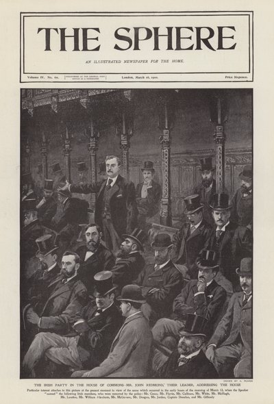 Irlannin kansanedustaja John Redmond puhui alahuoneessa (litho) tekijältä Alfred (after) Pearse