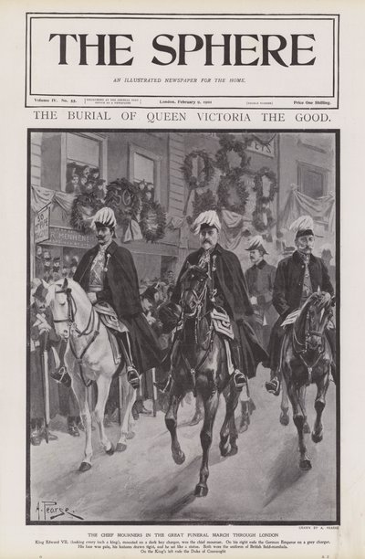 Pääsurit kuningatar Victorian hautajaiskulkueessa Lontoon läpi (litho) tekijältä Alfred (after) Pearse