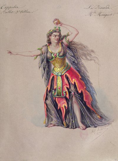 Leo Delibesin (1836-91) pukusuunnittelu eripuraa varten Coppelia-baletissa tekijältä Alfred Albert