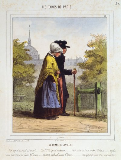 Invalidien nainen, Pariisin naiset, 1841-42 tekijältä Alfred Andre Geniole
