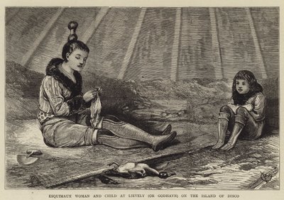 Esquimaux nainen ja lapsi Lievelyssä (tai Godhavnissa) Discon saarella tekijältä Alfred Chantrey Corbould