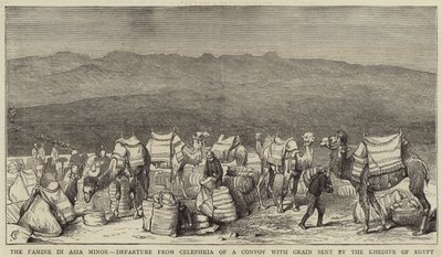 Vähä-Aasian nälänhätä, Egyptin khediivin lähettämän viljaa kuljettaneen saattueen lähtö Celephkiasta tekijältä Alfred Chantrey Corbould