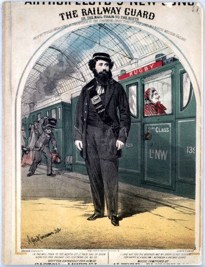 The Railway Guard, cover-kappale C. Plowmanin suositun viktoriaanisen kappaleen nuotteista, 1870 tekijältä Alfred Concanen