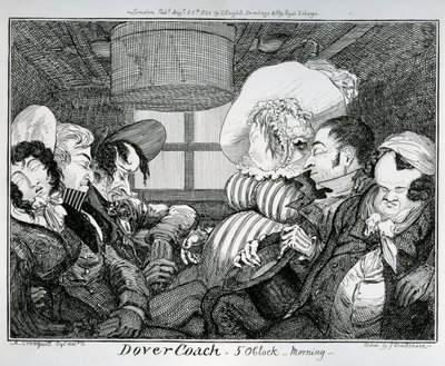 Dover Coach, kello 5 aamulla, kaivertanut George Cruikshank, 1826 tekijältä Alfred Crowquill