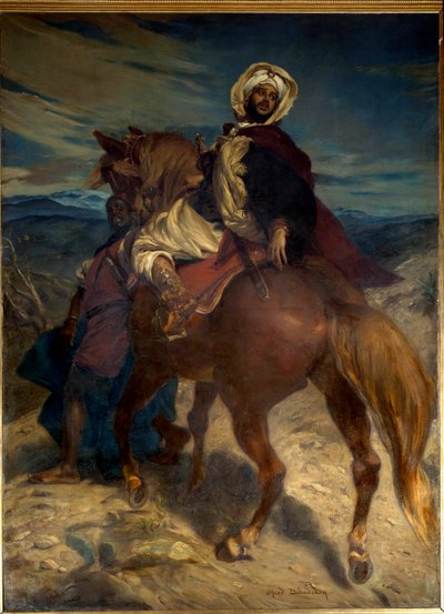 Reconquista: "" Kuningas Boabdilin jäähyväiset Granadalle"" Kuningas Boabdil (Abu Abd Allah) luovutti kaupungin avaimet Espanjan hallitsijoille 2.1.1492. Alfred Dehodencqin (1822-1882) maalaus 1800-luvulta. Himmeä. 3,7x2,7 m. Pariisi, Musee d