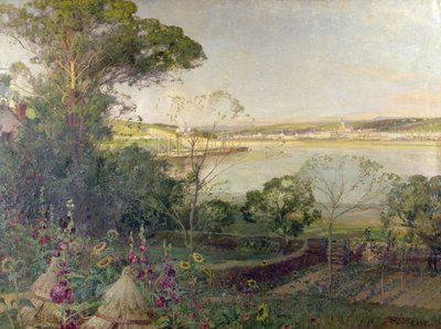Auringon valaistu satama (öljy kankaalle) tekijältä Alfred East