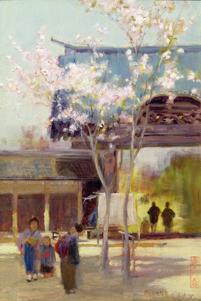 Cherry Trees at the Sammon, n.1889 (öljy paneelille) tekijältä Alfred East