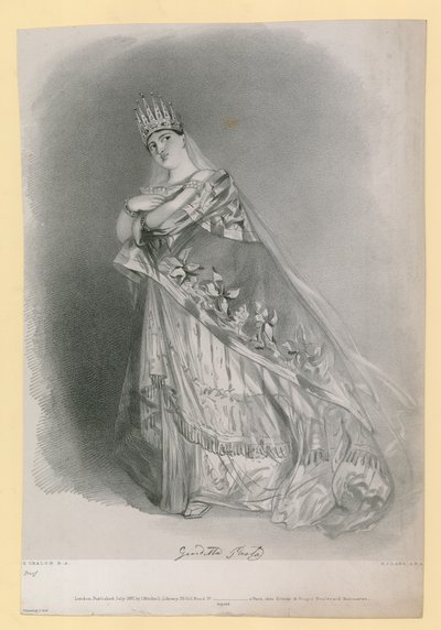 Giuditta Pasta, kaiverrus R.J. Lane, julkaistu heinäkuussa 1837 tekijältä Alfred Edward Chalon
