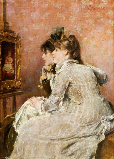 Ihailemassa muotokuvaa, 1879 tekijältä Alfred Emile Stevens