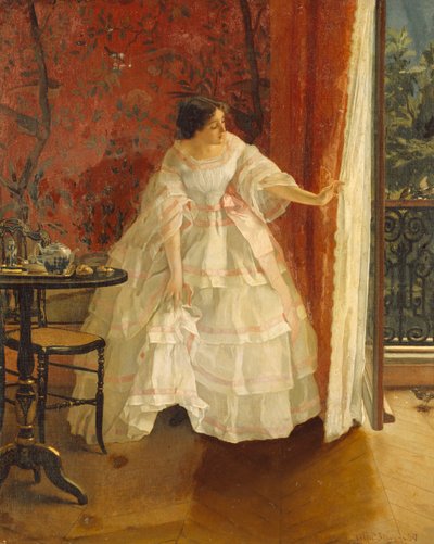 Lady at a Window ruokkimassa lintuja, n. 1859 tekijältä Alfred Emile Stevens